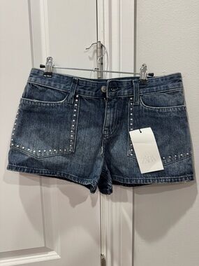 Zara Dark Blue Studded Denim Cutoff Shorts